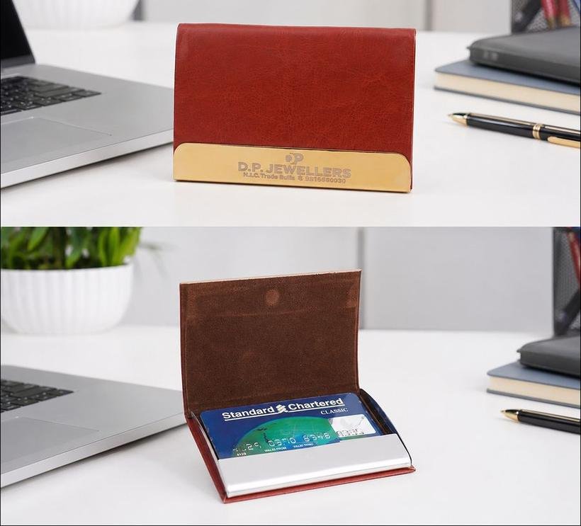 Leatherite Card Holder with Gold Plate