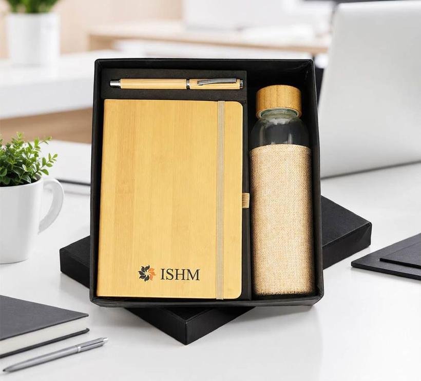 3-in-1 Bamboo Notebook & Glass Bottle Set