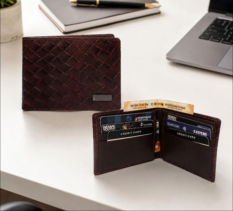 Woven-Texture Leather Wallet