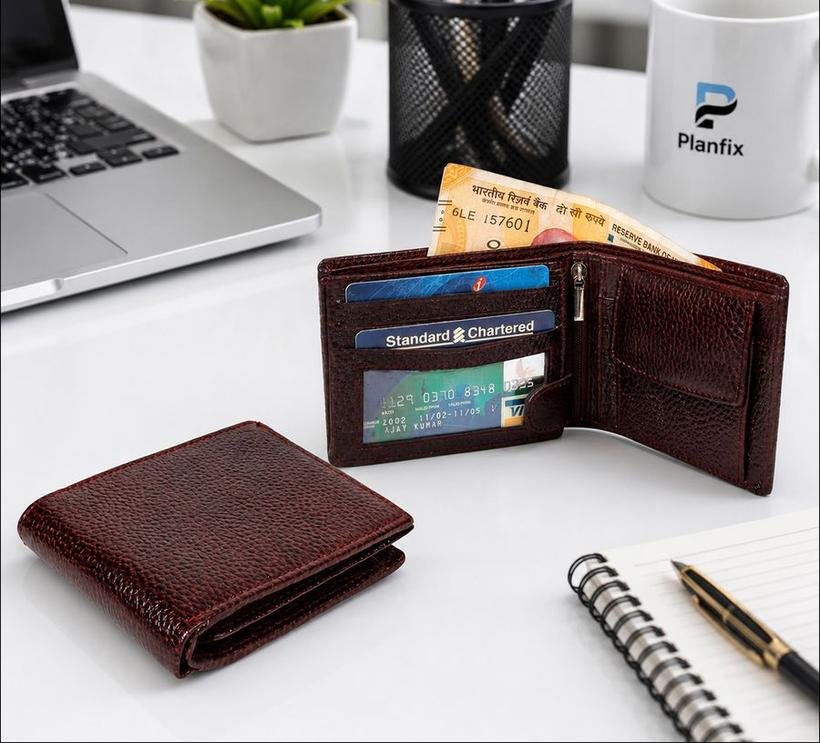 Leather Wallet with Zip Pocket