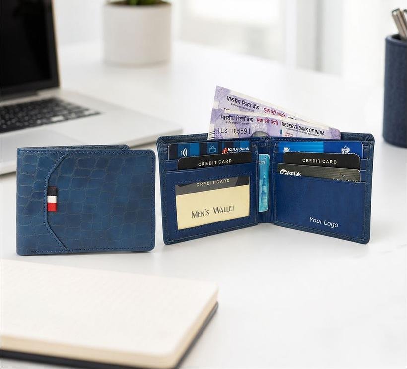 Croc-Texture Blue Wallet