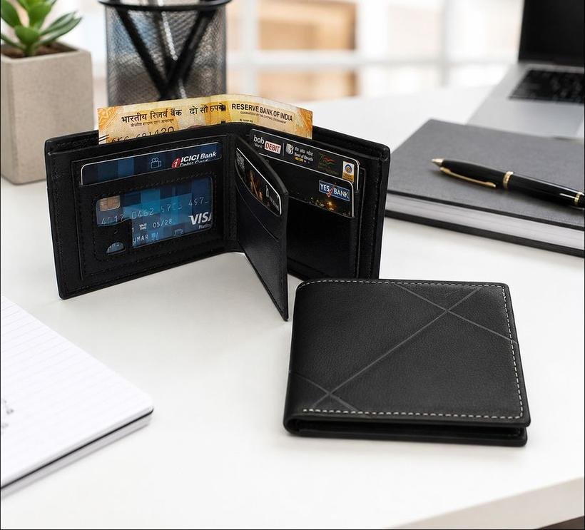 Black Stitched Leatherite Wallet