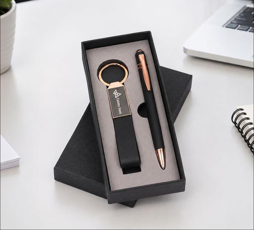 Matte Black & Rose Gold Pen Keychain Set