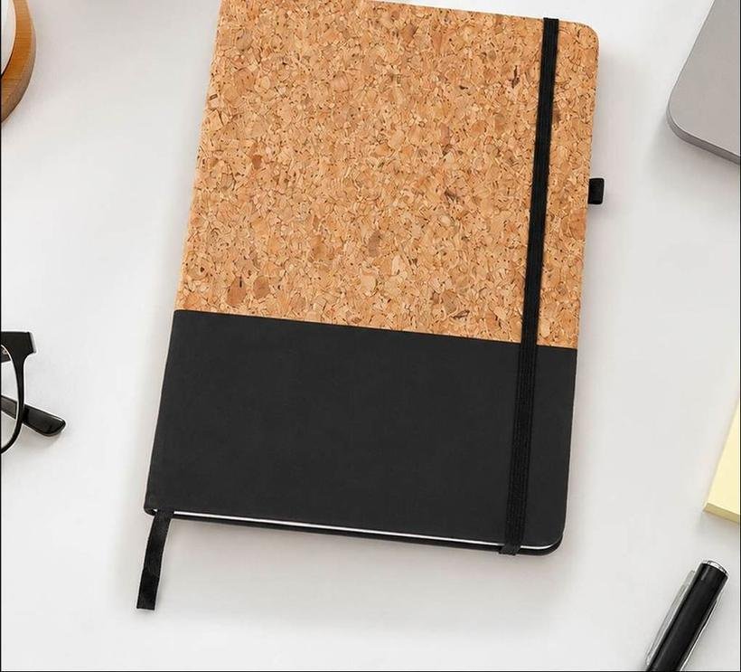 Cork & Black Elastic Notebook