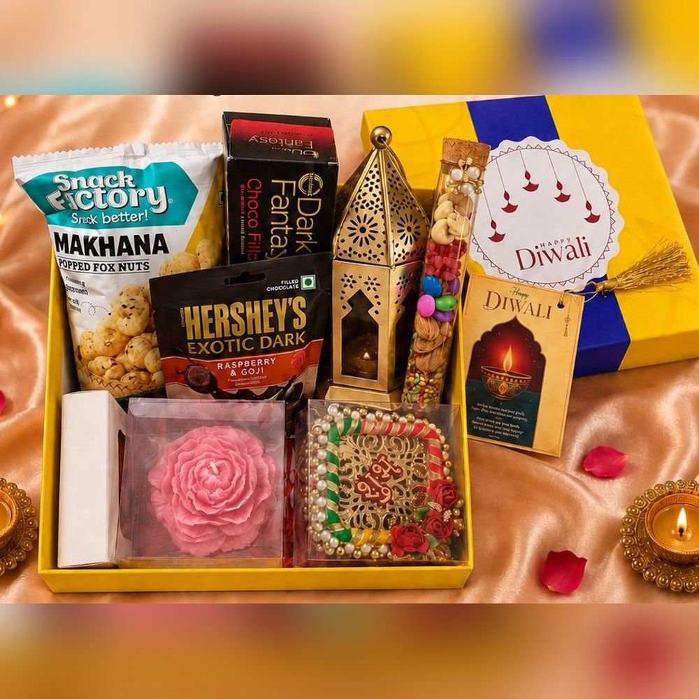 Peony & Metal Lantern Diwali Hamper